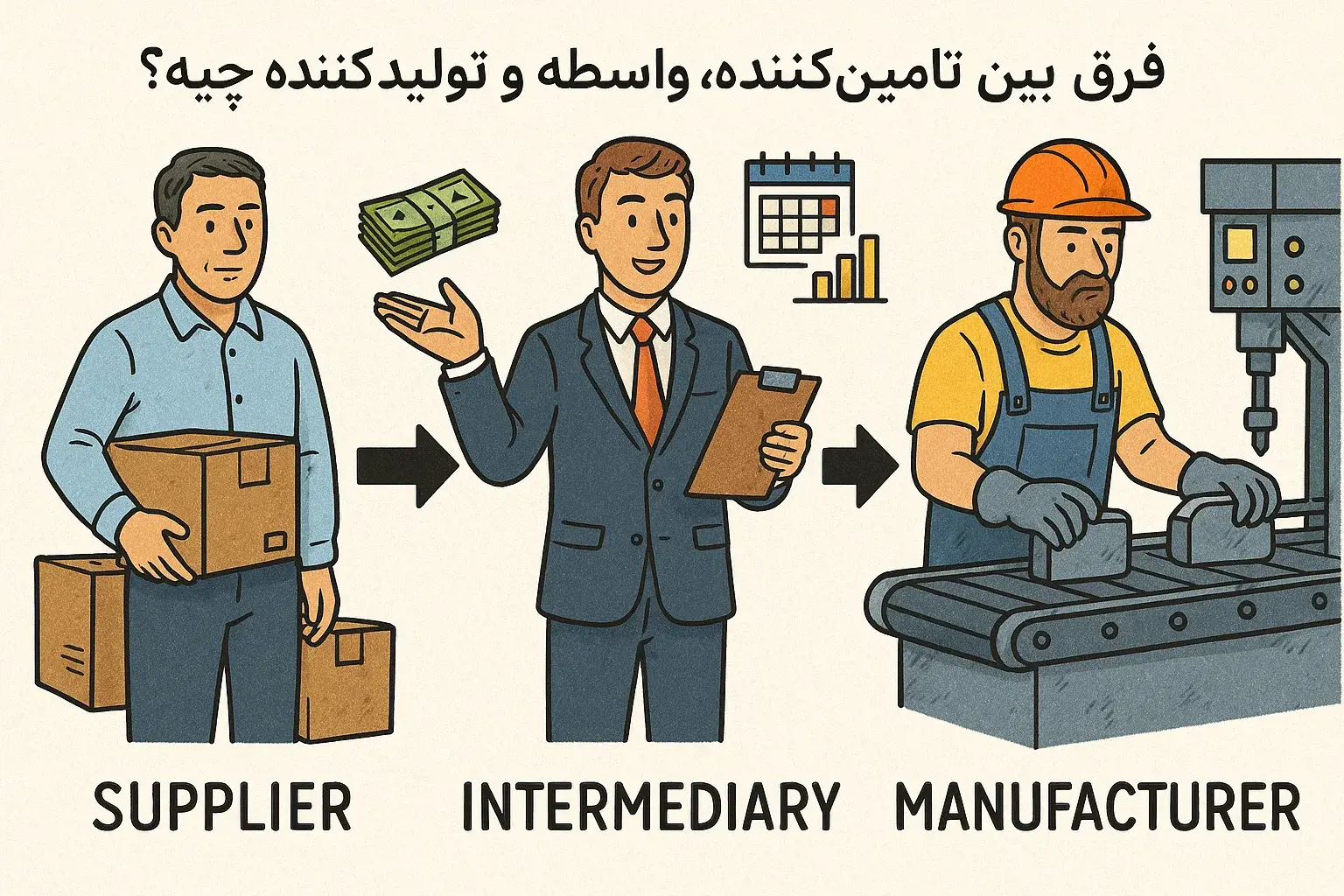فرق تأمین‌کننده، تولیدکننده و واسطه | راهنمای خرید صنعتی